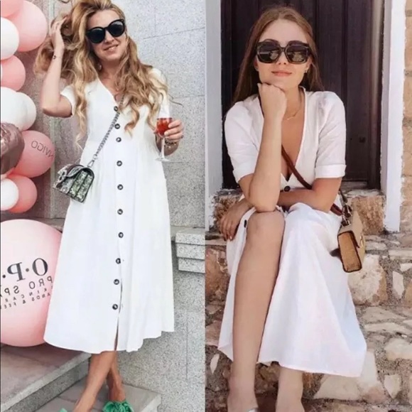 ❤️ZARA MIDI LINEN DRESS WITH BUTTONS - Picture 2 of 14